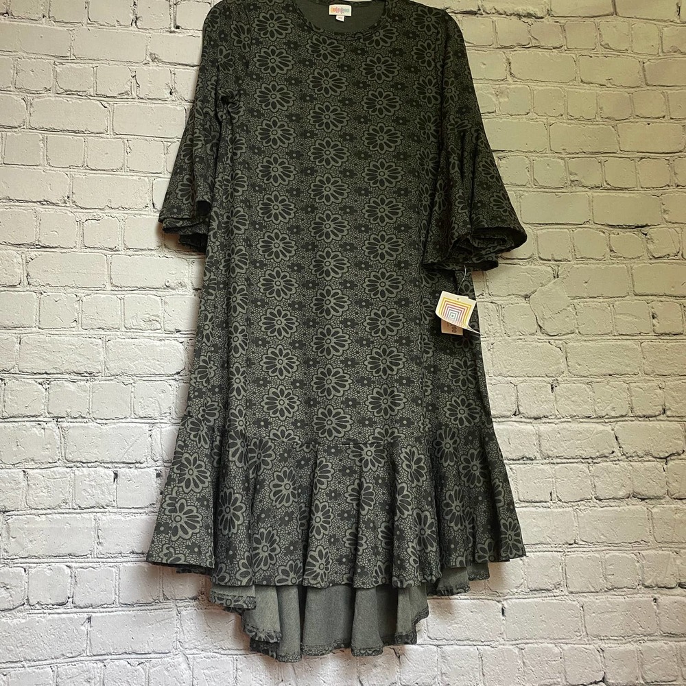 LuLaRoe Maurine Emerald Flowers Dress